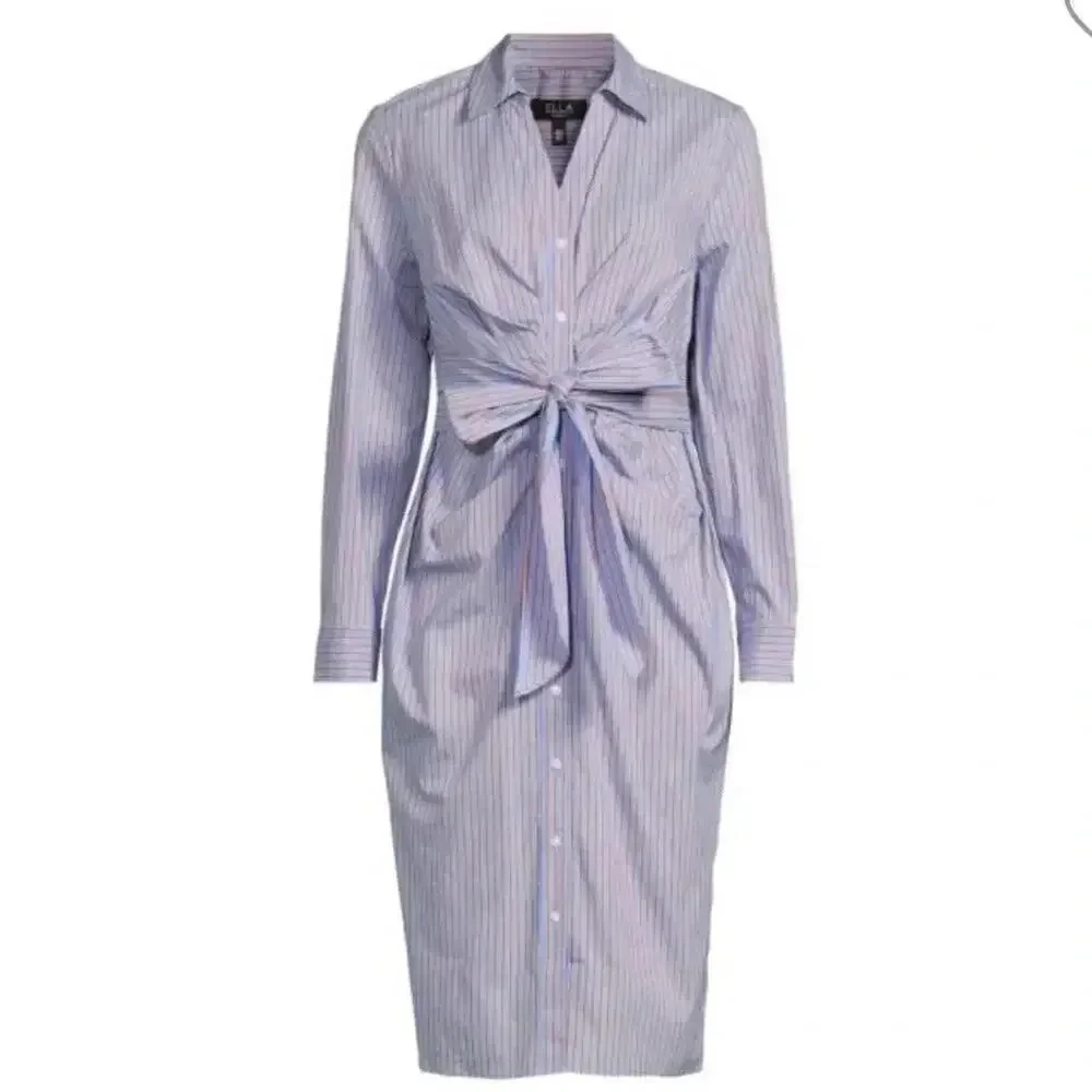 Ella RAFAELLA Womens dress striped shirt dress pleaded front‎ bow preppy Office_2